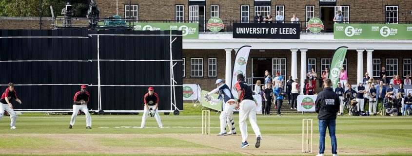 celebrities playing cricket at university cricket pitch, sports park weetwood