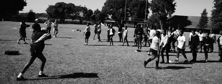 Children doing netball drills in South Africa