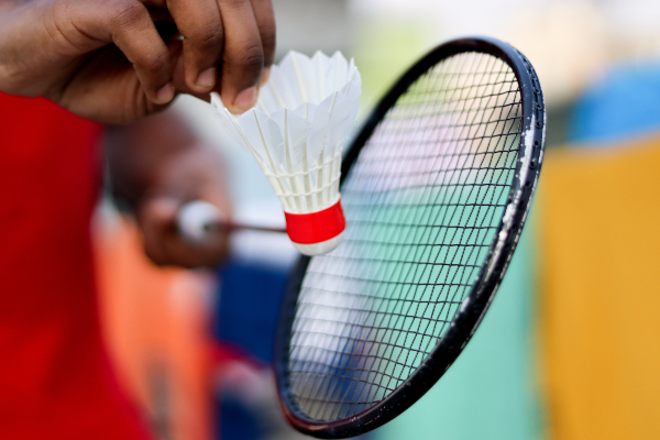 close up badminton racquet