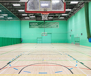 The Edge Sports Hall, basketball hoop and sports hall close up