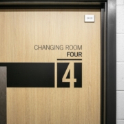 Changing room door of Bodington Football Hub