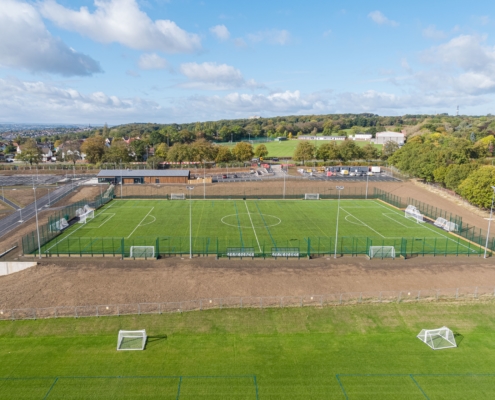 Drone shot of Bodington Football Hub pitch