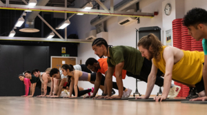 Students holding a plank position