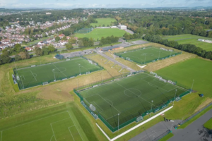 Drone shot of Bodington Football Hub pitch