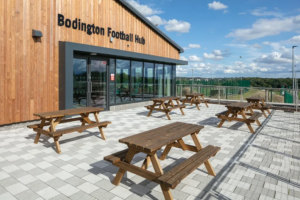 Close up of the pavilion of Bodington Football Hub