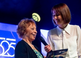 Joan Young award Woman receiving award on stage